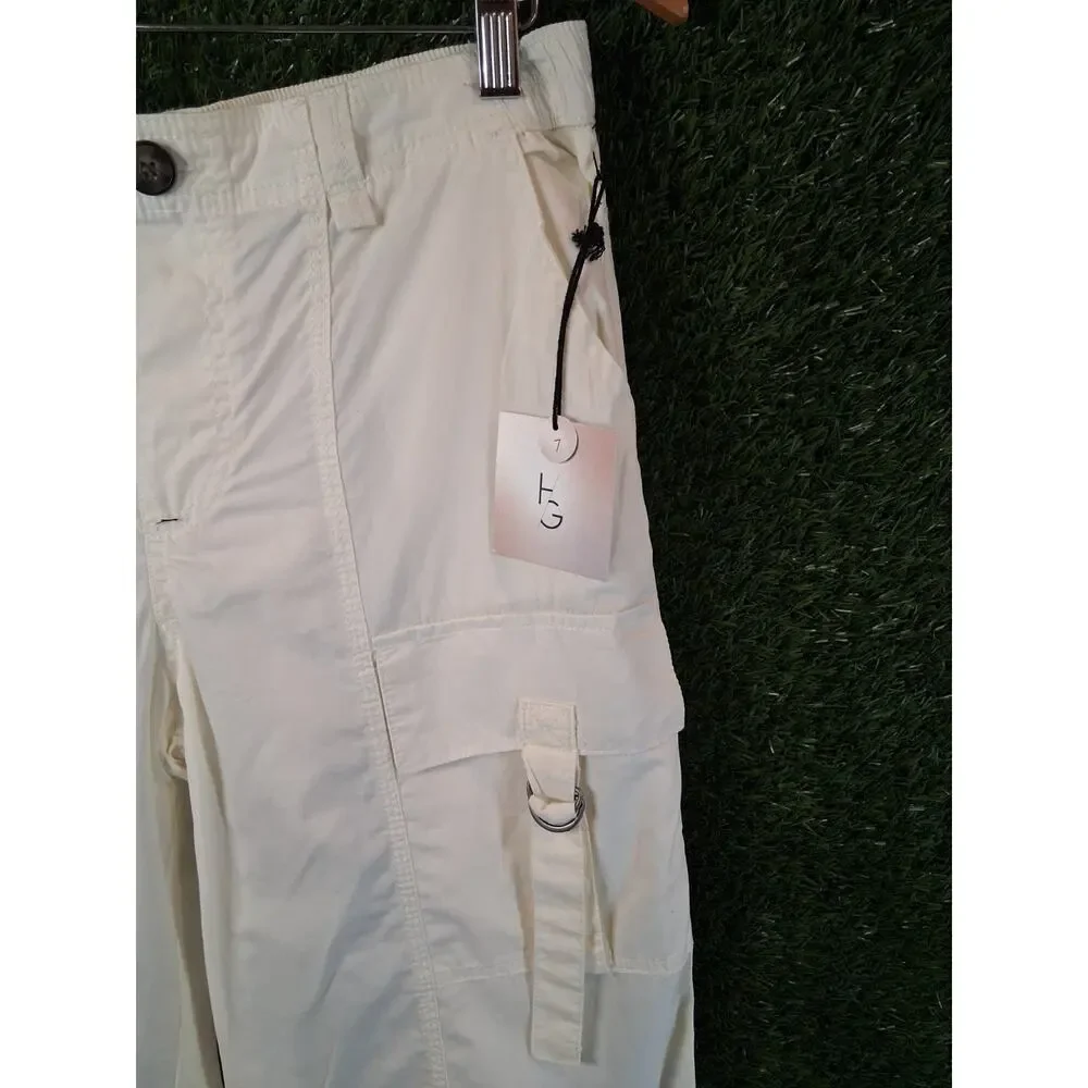 HAPPILY GREY Women's Cotton Cargo Pants Off White Cream Size 7 Utility Baggy Y2K